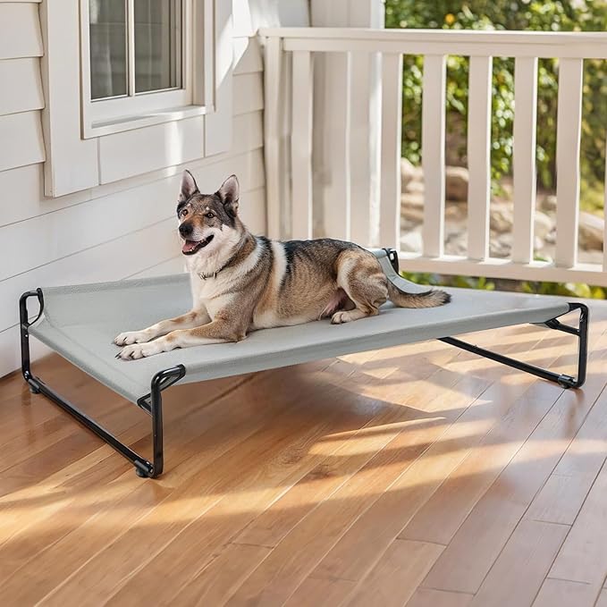 Veehoo Original Outdoor Elevated Dog Bed, Cooling Raised Dog Cot for Large Dogs, Portable Standing Pet Hammock Platform with Washable Breathable Mesh, No-Slip Feet, X-Large, Grey, CWC2201