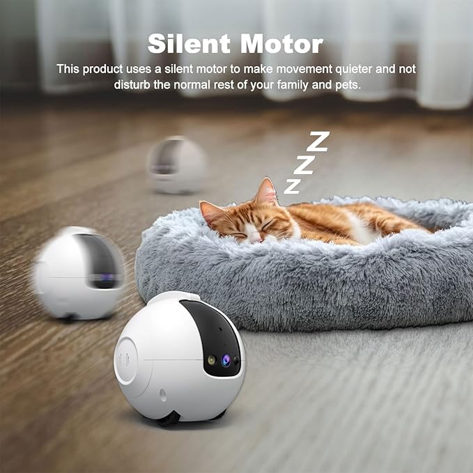 Robot Camera on Wheels, Mini Family Bot 3X Zoom 2K Pet Camera Robot, Indoor Movable Security Camera with 2 Way Talk,Blinky Bot Night Vision, Distance Bot App Control for Pet Cats/Dogs/Baby/Elderly