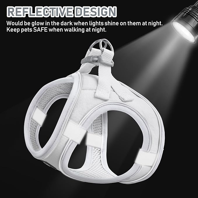 GAMUDA Small Pet Harness Collar and Leash Set, Step in No Chock No Pull Linen Fabric Soft Mesh Dog Vest Harnesses Reflective for Dogs Puppy Cats Kitten Rabbit (White, XXS)