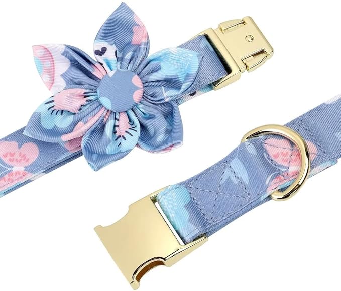 Beirui Cute Girl Dog Collars, Harnesses & Leashes Set - Adjustable Dog Collar and Leash Set with Flower - Soft Mesh Dog Vest Harness for Puppies Small Medium Dogs (Purple,M)