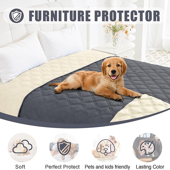 Smiry Waterproof Dog Bed Cover Blanket 30x70, Soft Reversible Pet Blanket, Washable Leakproof Cats Dogs Couch Cover for Sofa, Couch, Lattice, Furniture, Dark Grey/Beige