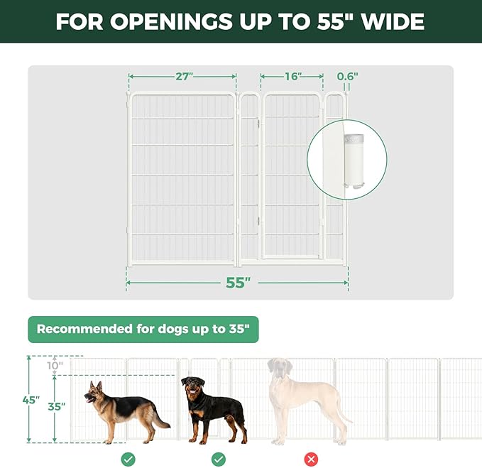 FXW Dog Gate Extra Wide Designed for Indoor Use, Adjustable Width Up to 55-inch Wide (45" H 2 Wire Panels for Large Dogs), White