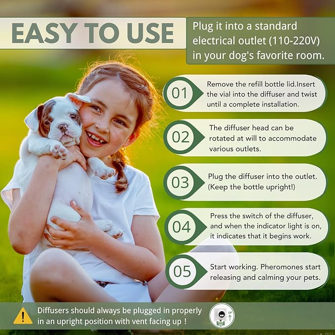 Dog Calming Pheromone Diffuser Kit with Timer – 2 Plug-Ins + 4 Refills – Smart 4-Level Timing Calming Aid – Stress Relief for Dogs – Help with Anxiety, Barking, Fighting, Thunder, Travel, Vet Visits