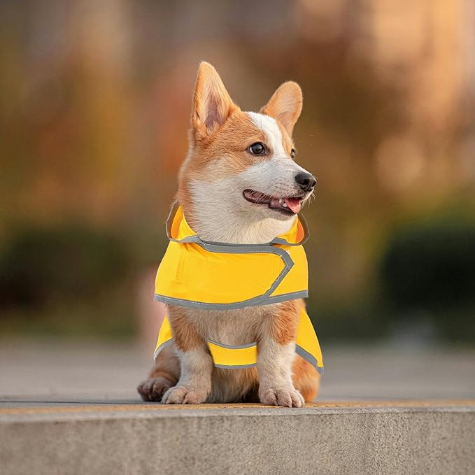 Dog Raincoats for Large Dogs Waterproof Hooded Rain Jacket with Reflective Strips Leash Hole & Poncho Adjustable Fit (Yellow,XL)
