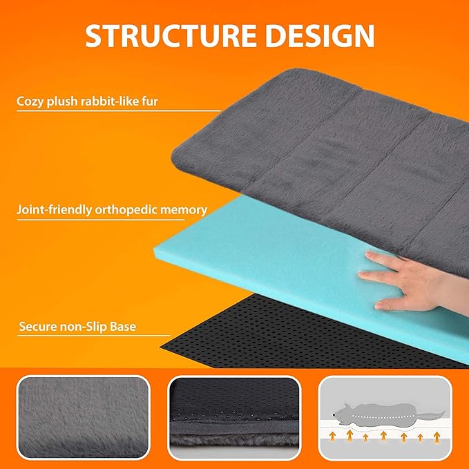 Dog Crate Pad for Small Dogs - 24x18 Orthopedic Dog Bed with Memory Foam, Washable Water-Resistant Soft Pet Mat with Non-Slip Bottom, Grey