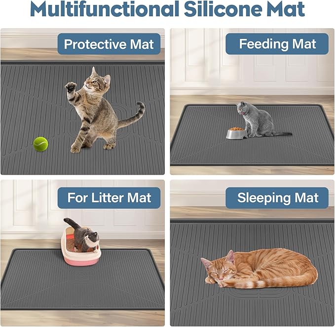 Lorvain Cat Litter Mats,45" x 30" Extra Large Silicone Cat Mat for Litter Box,Easy to Clean Kitty Litter Trapping Mat, Soft on Kitty Paws, Waterproof, Urine-Proof Kitty Litter Mats for Floor,Dark Grey