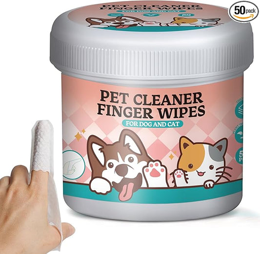 Pet Finger Wipes for Dogs & Cats, Gentle Dental Cleaning Wipes, Dog Finger Toothbrush Wipes, Helps Remove Plaque & Tartar, Fresh Breath Care (50 PCS)