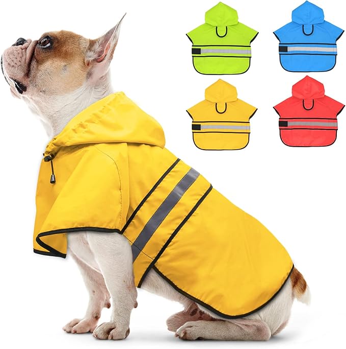 Candofly Dog Raincoat, Waterproof Reflective Pet Rain Jacket with Leash Hole, Hooded Puppy Poncho Slicker for Medium Dogs (Medium, Yellow)