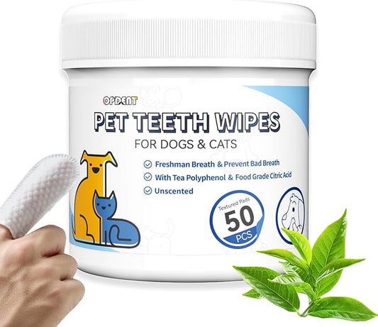 No-Rinse Dog Teeth Cleaning Wipes - Cat & Dog Fresh Breath Pet Dental Finger Wipes, Dog Toothbrush Dental Wipes to Easy Remove Plaque & Tartar, Gently Cleans Discharge (XL-50PCS, Honey)