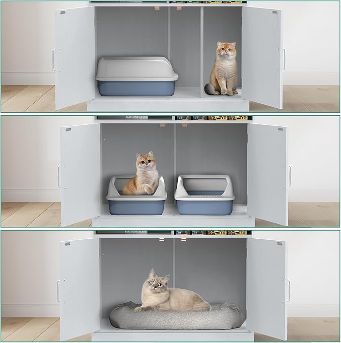 Cat Litter Box Enclosure Furniture Ultra-Large Wooden Enclosed Litter Box Furniture,2-Door Storage Cabinet, 2 Open Drawers, 1 Air Vents,Cat Litter Furniture Fit Most of Litter Box.