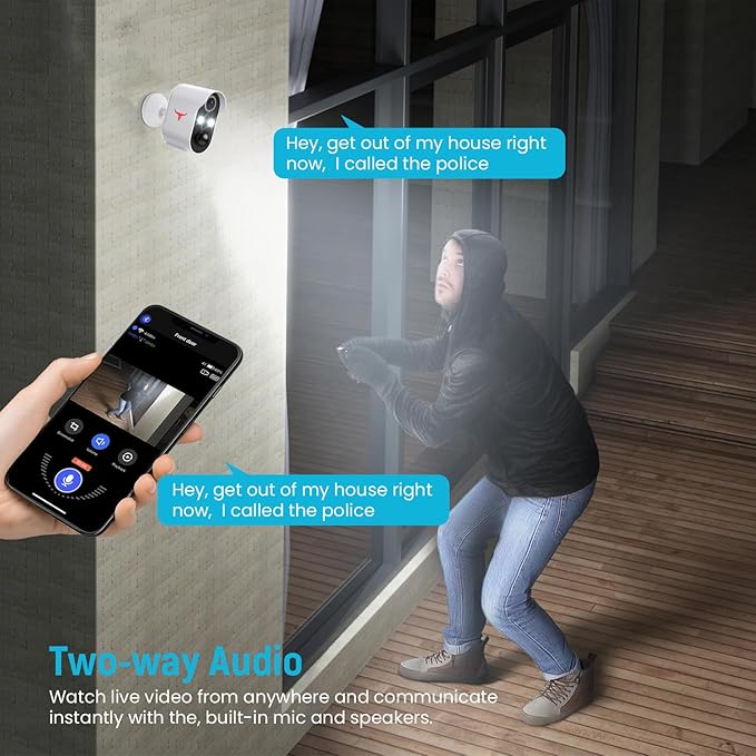 Outdoor Security Camera, Battery Powered Wireless Camera, Cloud Storage Sold Seperately, Color Night Vision, 2-Way Audio, Smart AI Motion Detection, 2.4G WiFi (2 Lights)