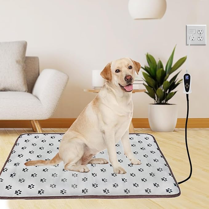 Pet Heating Pad for Cats Dogs with Timer Temperature Adjustable, Electric Heating Mat Indoor, Adjustable Warming Mat, Waterproof Heated Bed with Chew Resistant Steel Cord,Pet Heated Mat