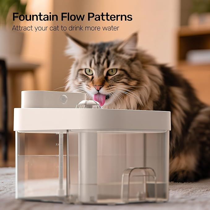 2025 Latest Cat Water Fountain, No Filter Cotton, App Monitoring Wastewater Separation Wireless Pet Fountain, 5000mAh Battery & Plug-in, 3L/101oz Water Dispenser for Cats Indoor, 2.4G Wi-Fi