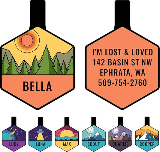 GoTags Silent Dog Tag, Personalized Engraved Hexagon Silicone Dog and Cat Name Pet ID Tags, Soundless No More Jingling Dog Tags (Forest Gold)