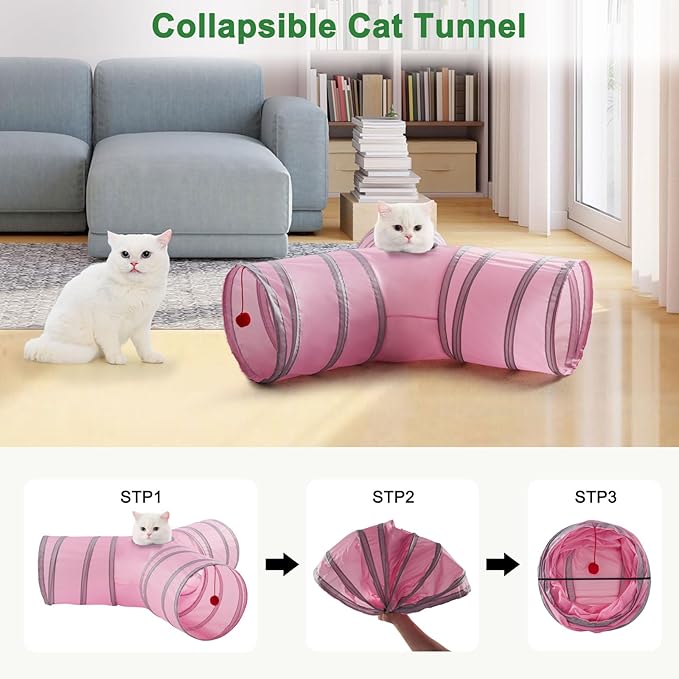 Cat Tunnels for Indoor Cats 3 Way Play Toy Kitty Tunnel Peek Hole Toy with Ball for Cat Tube Fun for Rabbits Kittens and Dogs