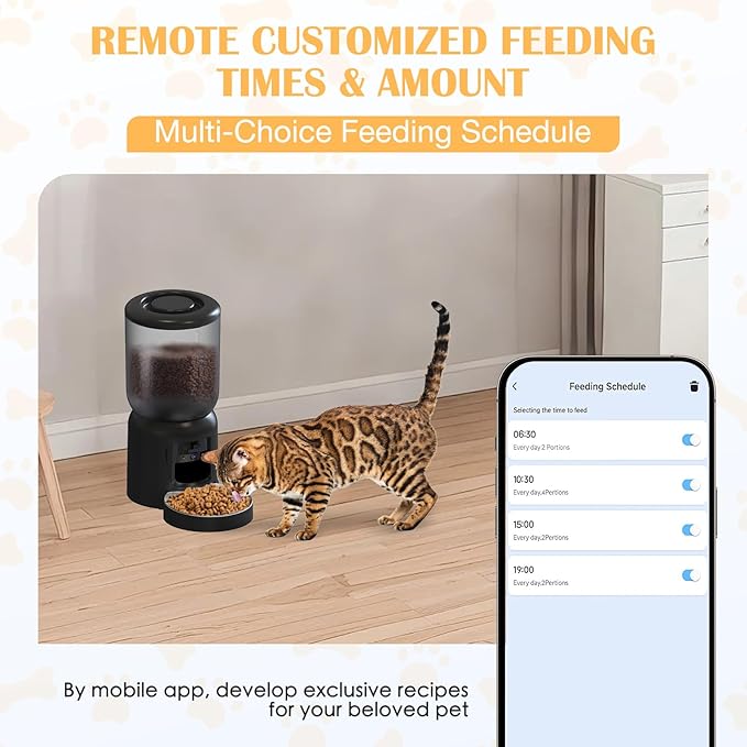 Automatic Cat Feeder with 2K HD Camera, 2.4/5G WiFi 6L Pet Feeder Automatic for Cats & Dogs, Dog Automatic Feeder APP Control, Programmable Cat Food Dispenser with Night Vision,Two-Way Audio (Black)