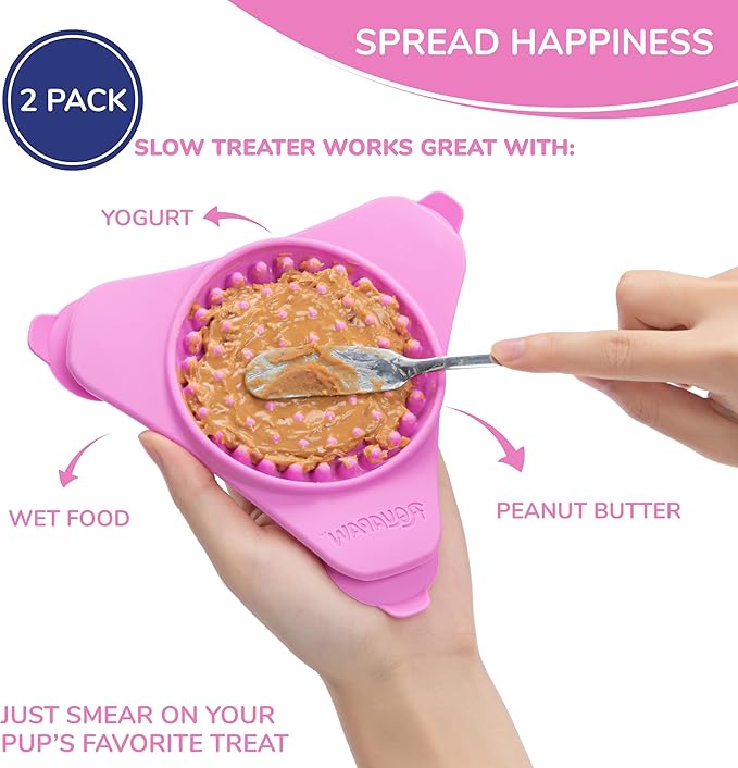 Aquapaw Lick Mat for Dogs 2-Pack, Suction Cup Dog Slow Feeder Pad & Licking Mat for Peanut Butter Treats – Calming Dog Bathing Aid, Stress Relief & Mental Stimulation for All Breeds - Pink