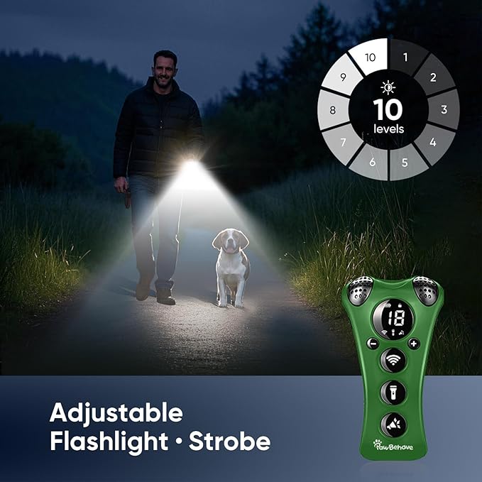 Ultrasonic Dog Bark Deterrent Device β10-Level Adjustable Anti Barking Trainer with Flashlight, Strobe, E-Clicker(18 Whistle Sounds)βNo Shock, Collar-Free Dog Behavior Correction Devices