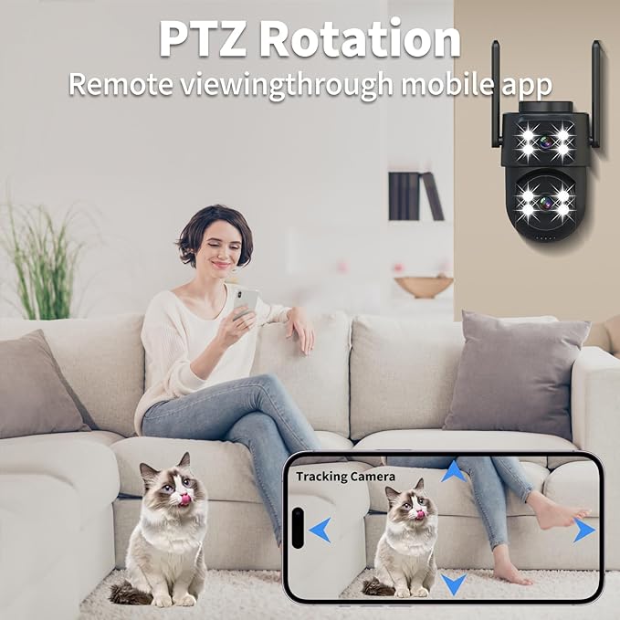 Dual-Lens Smart-Indoor Outdoor-Camera, 2K-3MP HD - 5G WiFi, 360° AI Motion Tracking IP65 Weatherproof, Color Night Vision, 24/7 Recording, 2-Way Audio, Nanny/Pet/Baby Cam(Black)