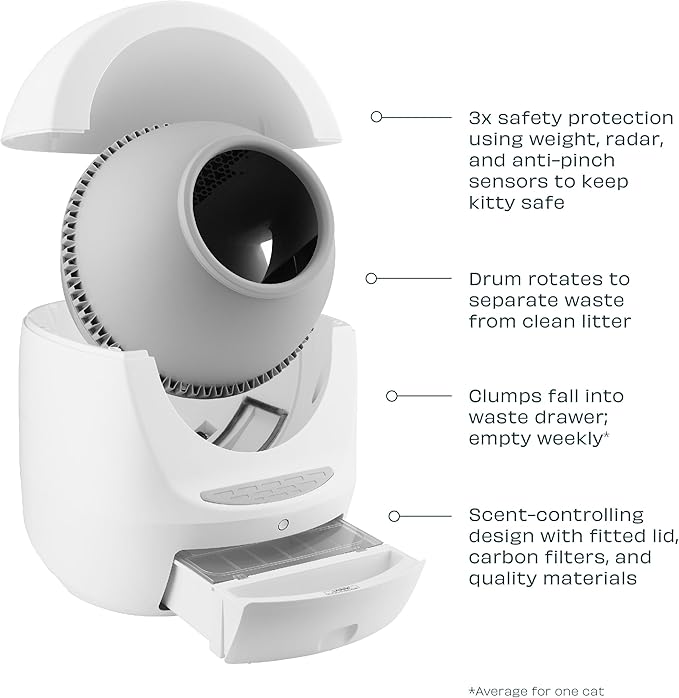 Casa Leo Leo’s Loo Too Self-Cleaning Cat Litter Box, Wi-Fi App Control, <30 dB Whisper-Soft, Anti-Pinch Sensors, UV Odor Defense, Health Monitoring, Large 24 × 22 × 27.6 in