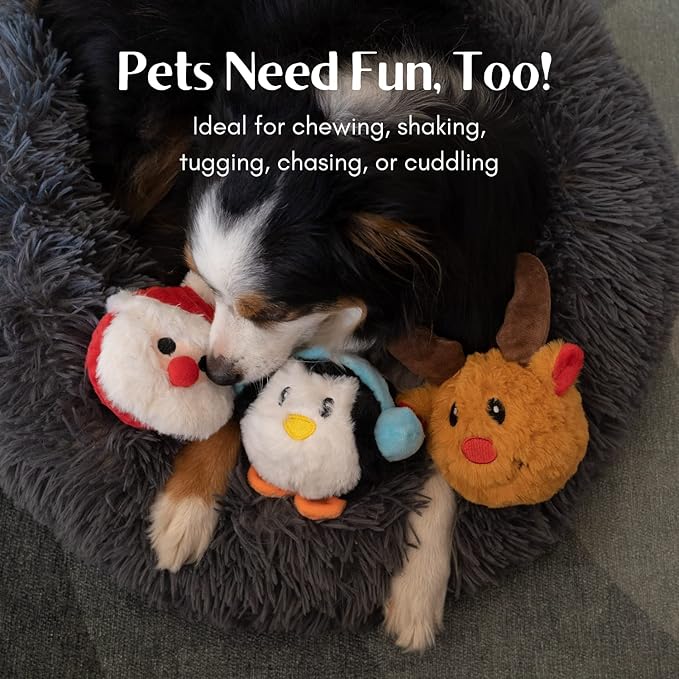 Flourish Pets 2 in 1 Christmas Multi-Layer Chew Toy for Active Dogs | Non-Toxic BPA Free Double Stitched Soft Fabric and Long-Lasting Dog Plush Toys (Penguin 3.5")
