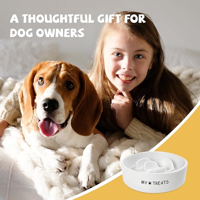Slow Feeder Dog Bowls - Ceramic Dog Bowls for Small & Medium Dogs - White Slow Eating Dogs Bowl - Ceramic Puppy Slow Feeder(Flower)
