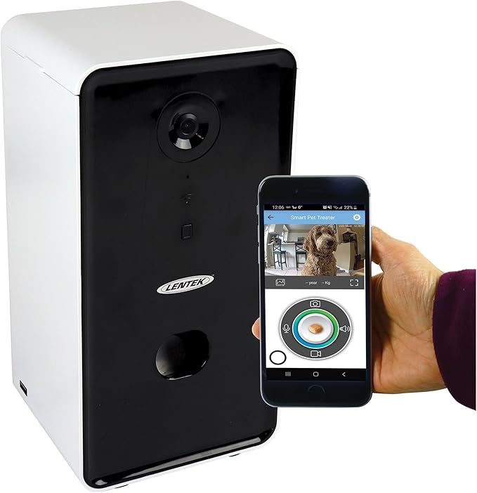 Lentek Smartphone-Controlled Pet Treat Dispenser with Camera and Two-Way Communication,WiFi,Alexa,and Google Home-Enabled Programmable Treat Dispenser,10 oz. Capacity,for Cats,Dogs,Rabbits,and more