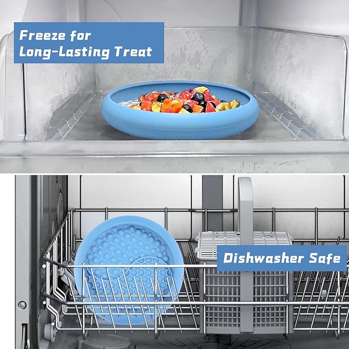 Dog Lick Bowl, Non-Slip Dog Slow Feeder Licking Mat Treat Dispenser, Interactive and Enrichment Toys, Boredom & Anxiety Reducer, BPA Free Silicone (Light Blue, Large)