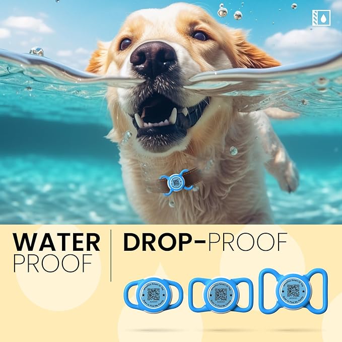 Waterproof AirTag Dog Collar Holder for Apple Tracker QR Code Case Blue