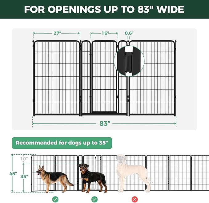 FXW Dog Gate Extra Wide Designed for Indoor Use, Adjustable Width Up to 83-inch Wide (45" H 3 Wire Panels for Large Dogs), Black