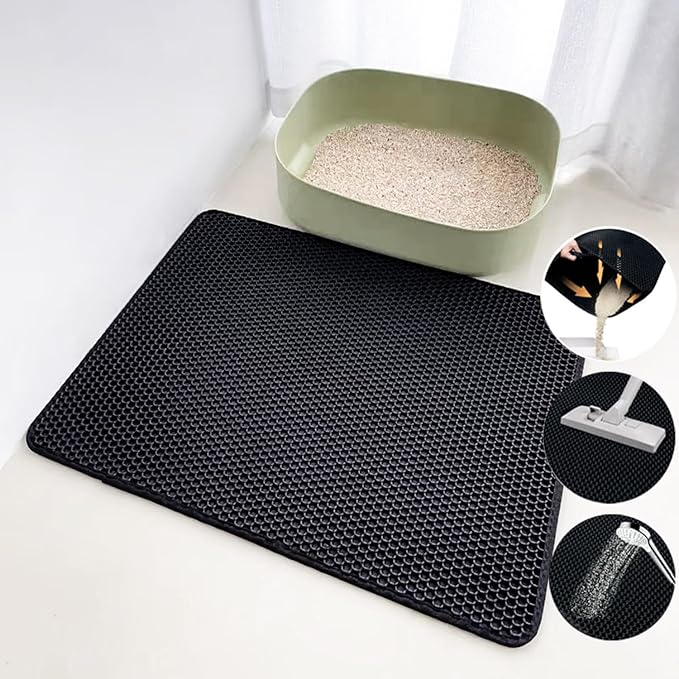 Large Cat Litter Mat - 30"x 24" Double Layer Honeycomb Kitty Litter Mat,Waterproof and Urine-Proof,Easy to Clean with Handles,Ideal Litter Trapping Mat for Cats
