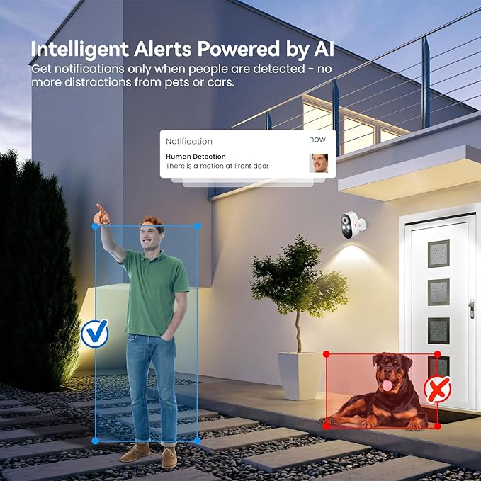 1080p Wireless Security Camera, 2.4GHz Wi-Fi Only, Color Night Vision, AI Human Detection, PIR Motion Detection, 2-Way Talk, Outdoor Surveillance Bullet Cam, No Solar Panel Included (1 Pack)