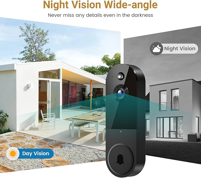 1080P Video Doorbell Camera, Wireless Indoor/Outdoor Surveillance Camera, Cloud Storage, 2.4G WiFi Only, AI Human Detection, Instant Alert, Night Vision, Two Way Audio (Black)