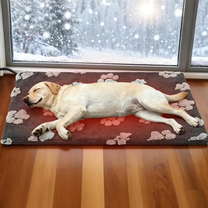 Cat Heating Pad with Smart Thermostat Switch, Heated Puppy Crate Pads with Plush Cover for Small Medium Dogs, 28x18 in with Anti-Bite Cord, Constant on Function, UL&FCC Certification, Indoor Outdoor