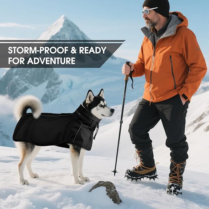 Dog Raincoats for Large Dogs with Hood, Waterproof Dog Rain Coat with Leash Hole, Reflect Strips, Ideal for Rain, Snow, Windy Weather & Outdoor Walks, Camping, Hiking - Black L