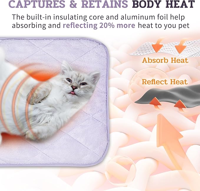 NWK Fluffy Self Warming Cat Mat, Cat Blanket, Thermal Dog Mat, Washable, Non-Slip Bottom for Sofa & Crate & Kennel & Car Seat (Dusty Lavender, X-Large (45'' X 28'' X 0.4''))