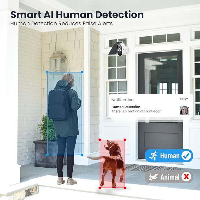 1080p Wireless Security Camera with Solar Panel, AI Human Detection, 2-Way Talk, Night Vision, Cloud Storage (Sold Separately), Battery Included, Home Security, 2.4GHz WiFi Only (2 Pack)