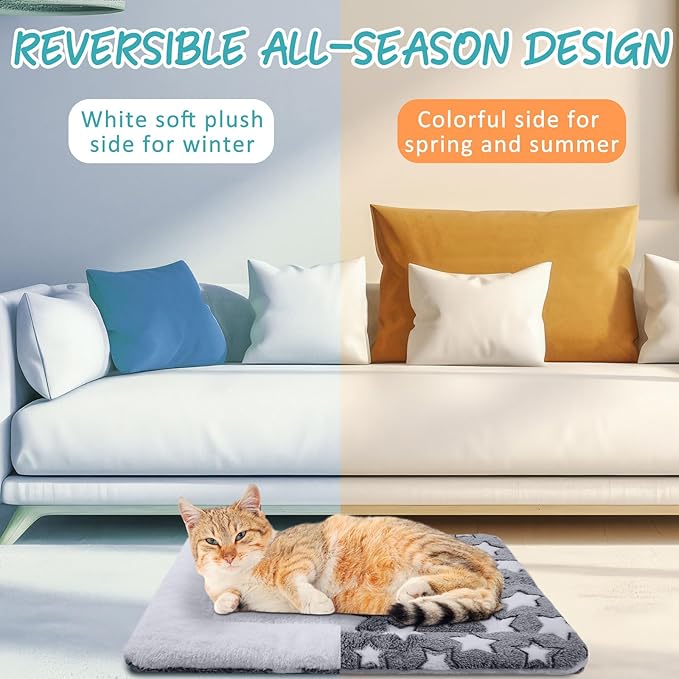 VitalCozy 2 Pack Self Warming Cat Mat Self Heating Pad Bed Reversible Machine Washable Reflects Body Heat Warm Thermal Pet Pad Crate Blanket for Feral and Indoor Cat (Grey,36'' X 24'',Star)