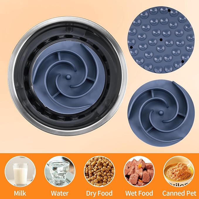 Slow Feeder Dog Bowls Insert, Bestalk Soft Silicone Slow Eating Feeder Insert with Suction Cups for Small, Medium and Large Dogs, Fit into Basic and Elevated Dog Bowls, Dark Blue