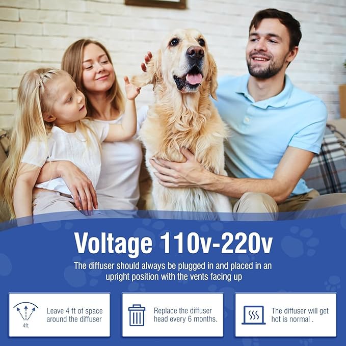 Dog Pheromone Calming Diffuser 4 In 1 Appeasing Pet Pheromones Diffuser to Calm Kit (Plug in+ 3 Pack 48ml Refill) for Anxiety Relief Reduce Barking Aggression Fighting Stress 90 Day Supply(Tasteless)