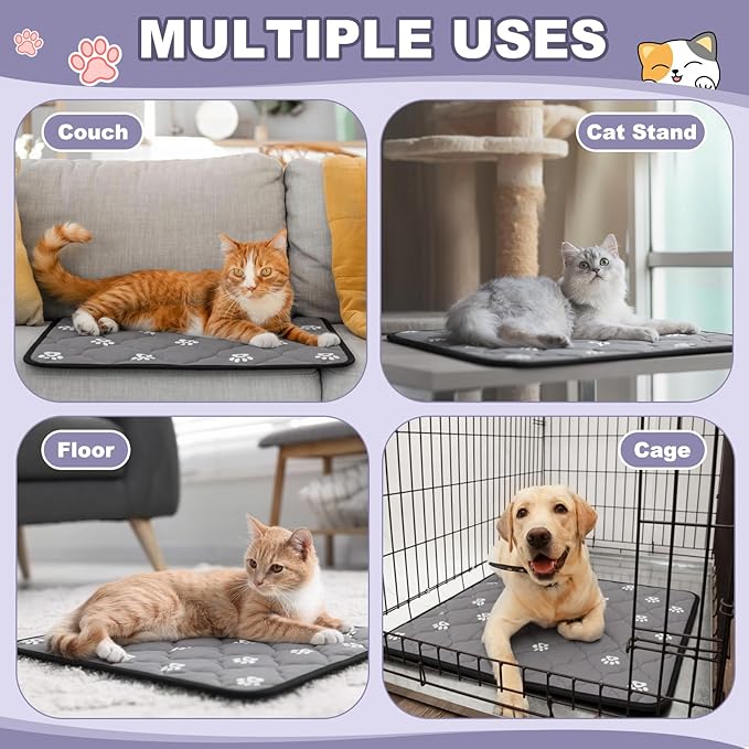 Riakrum 4 Pack Self Heating Cat Bed Pad Self Warming Pet Dog Mat Non Slip Washable Cat Kennel Crate Pad with Storage Bag for Indoor Outdoor Small Medium Dog Kitten (S, 16 x 20 Inches)