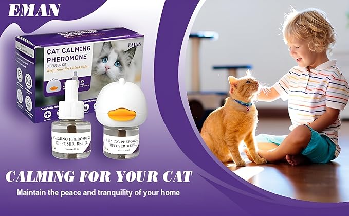 Cat Calming Pheromone Diffuser – Premium Cat Calming Diffuser for Stress & Anxiety Relief – Reduces Scratching, Spraying & Fighting – 60 Day Supply, 48ml Bottle – Ideal for All Cats & Multi-Cat Homes