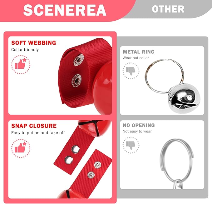 SCENEREAL Large Dog Collar Bell, 2 Pack Dog Bell for Collar, Noise Maker Extra Loud Anti-Theft Bell for Training, Hiking, Walking, Hunting, Pet Tracker, Save Birds & Wildlife, Red x 2, L