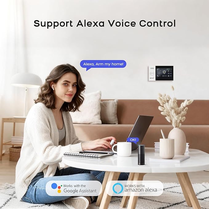 Home Alarm System,Wireless Security System with Touch Screen DIY Kit,Remote & Phone App Control,WiFi+GSM/4G Door/Motion Sensors Compatible with Alexa for Apartment,Kids Safety,Office NO Monthly Fees