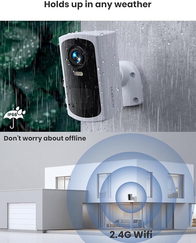 Security Cameras Outdoor Wireless, 2K Smart Battery Camera 2.4Ghz WiFi, Cameras for Home Security with Spotlight&Siren Alarm, 2-Way Audio, Color Night Vision, Motion Detection, SD/Cloud Storage