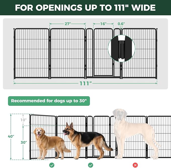 FXW Dog Gate Extra Wide Designed for Indoor Use, Adjustable Width Up to 111-inch Wide (40" H 4 Wire Panels for Medium and Large Dogs), Black