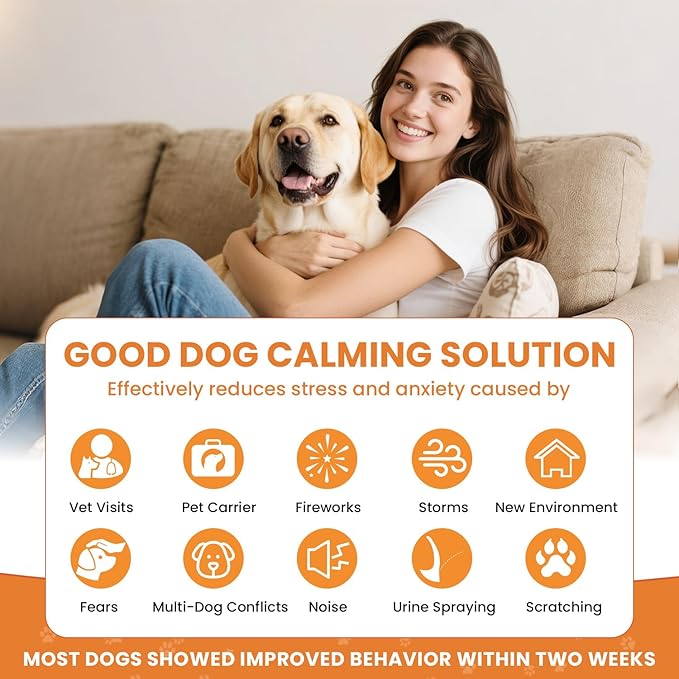 Dog Calming Diffuser, 4 in 1 Puppy Pheromones Calming DiffuserRelaxing Solution for Stress and Anxiety in Dogs, Reducing Scratching and Barking Behaviors, Help Train Dog to Pee