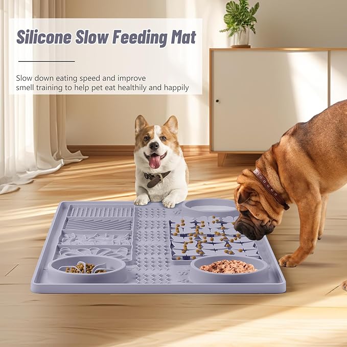 Large Silicone Snuffle Mat, 32"x 20" Dog Lick Mat with Suction Cups, Slow Feeder for Small | Medium | Large | Multiple Dogs Slow Eating, Boredom Reducer (Grey)