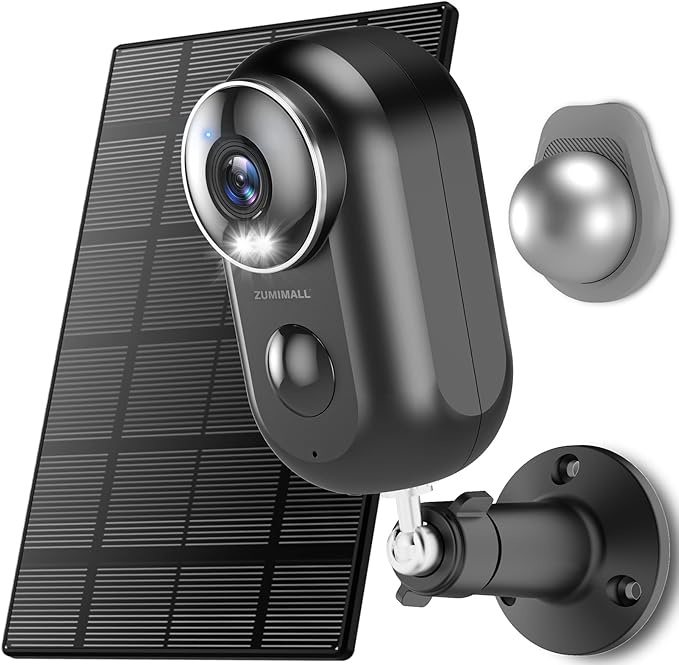 ZUMIMALL Solar Security Cameras Wireless Outdoor, 2K Outdoor Camera Wireless Solar Powered, 2.4G WiFi Battery Camera, 3MP Color Night Vision, Magnetic Mount,Siren,PIR/AI Analyse, IP66, Cloud, Alexa