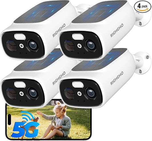 4pcs 2.4G/5G WiFi Cameras for Home Security with Embedded Solar Panel,2.5K Solar Security Cameras Wireless Outdoor with Color Night Vision,2-Way Talk,Siren,IP66, Cloud/SD, AI Detection,W/Alexa